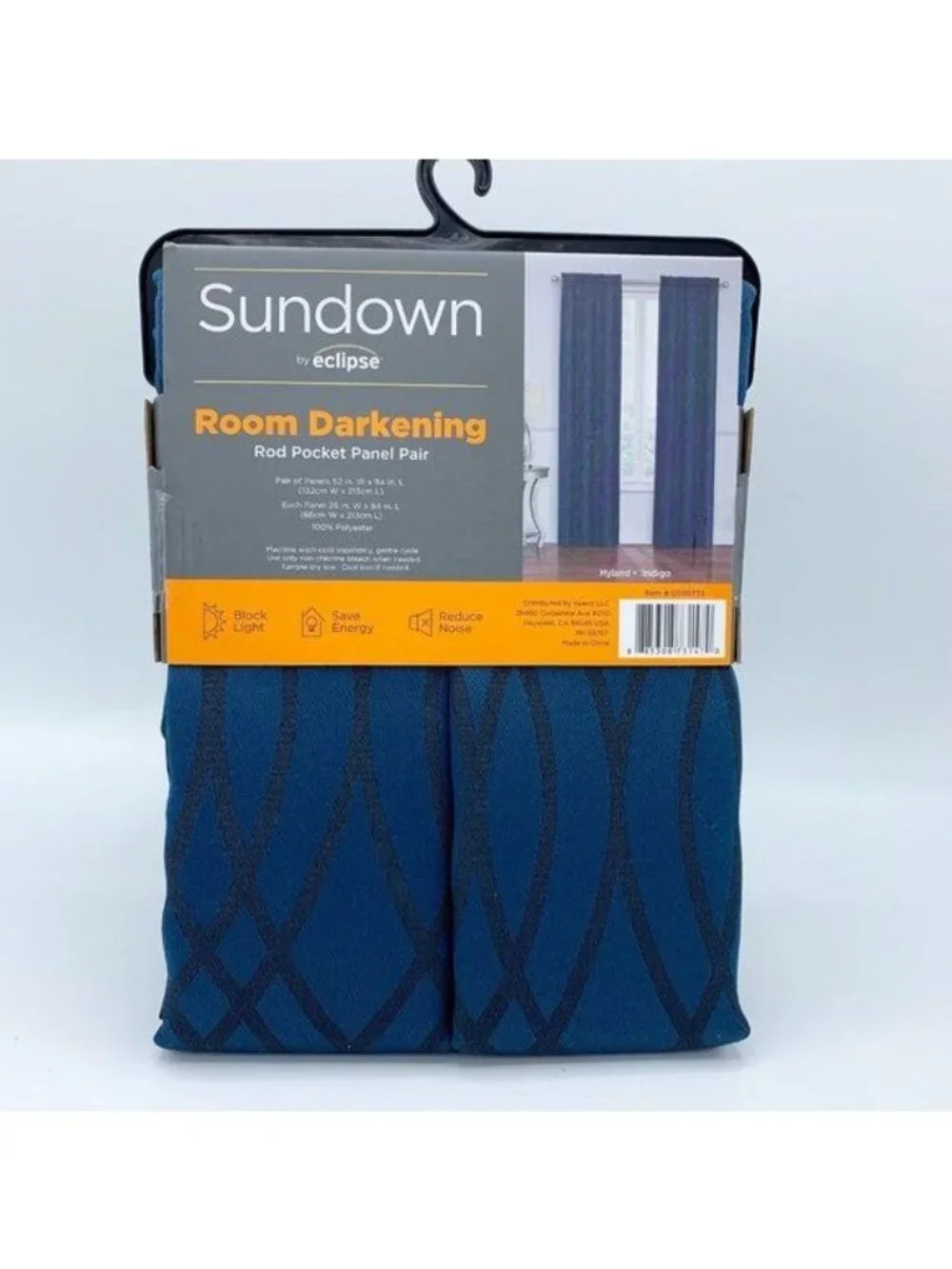 NEW IN PKG SUNDOWN BY ECLIPSE ROOM DARKENING BLUE PATTERN 84 IN 2 PANEL CURTAINS